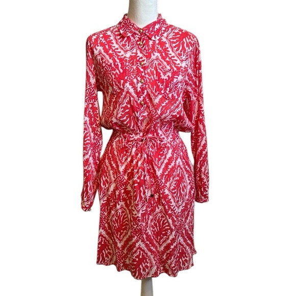 Lilly Pulitzer Dresses & Skirts - Lilly Pulitzer Long Sleeve Coral Reef Madness Red White ButtonUp Dress Size 8